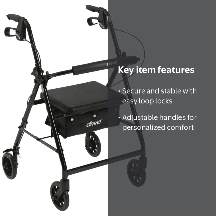 Drive Medical R726BK 4-Wheel Rollator 1 Each HSA/FSA Eligible