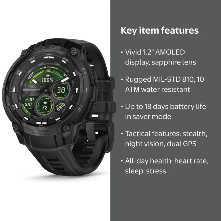 Garmin Instinct Crossover AMOLED - Tactical Edition, Rugged Hybrid