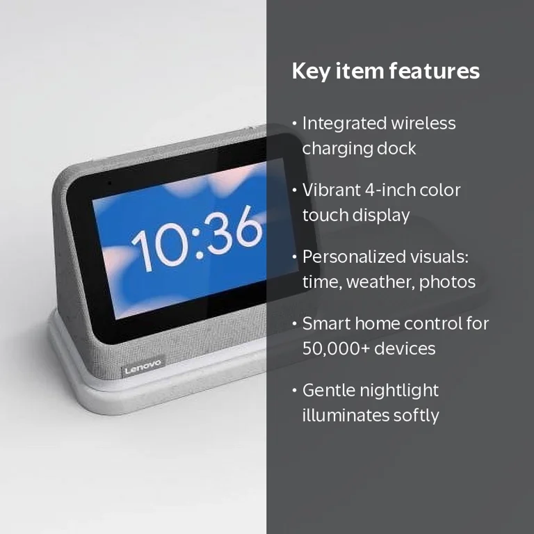 Lenovo Smart Clock 2 with Built-in Speaker, Wireless Charger