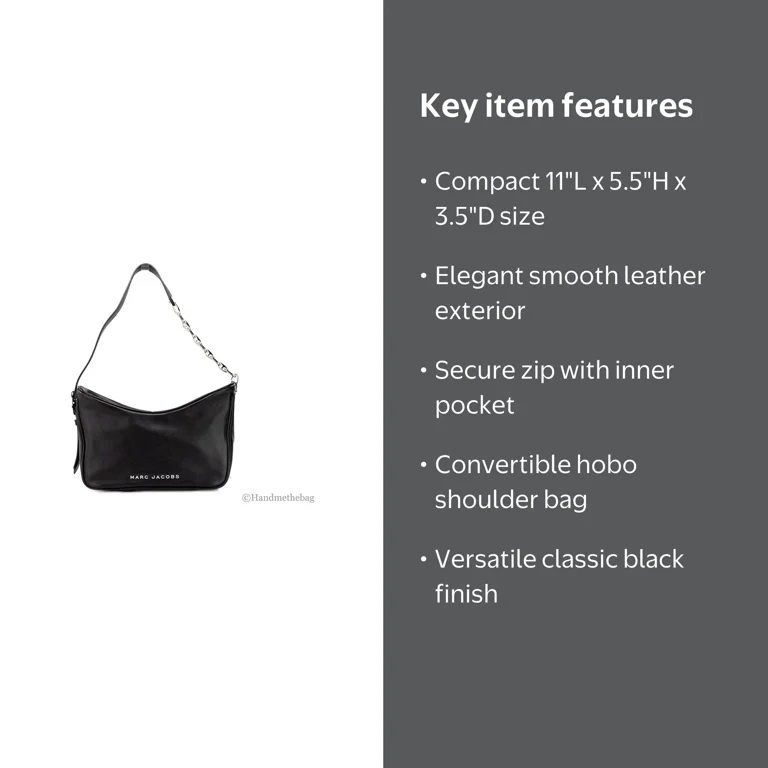 Marc Jacobs Tempo Small Black Leather Hobo Bag, Convertible
