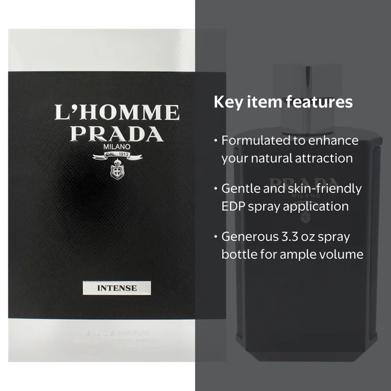 Prada, LHomme Intense, 3.3 oz EDP Spray, Long Lasting Fragrance