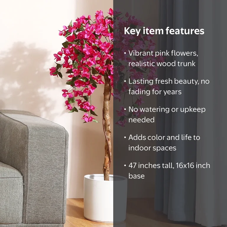 DR.Planzen Artificial Bougainvillea Tree, 4' Tall, Wood Trunk