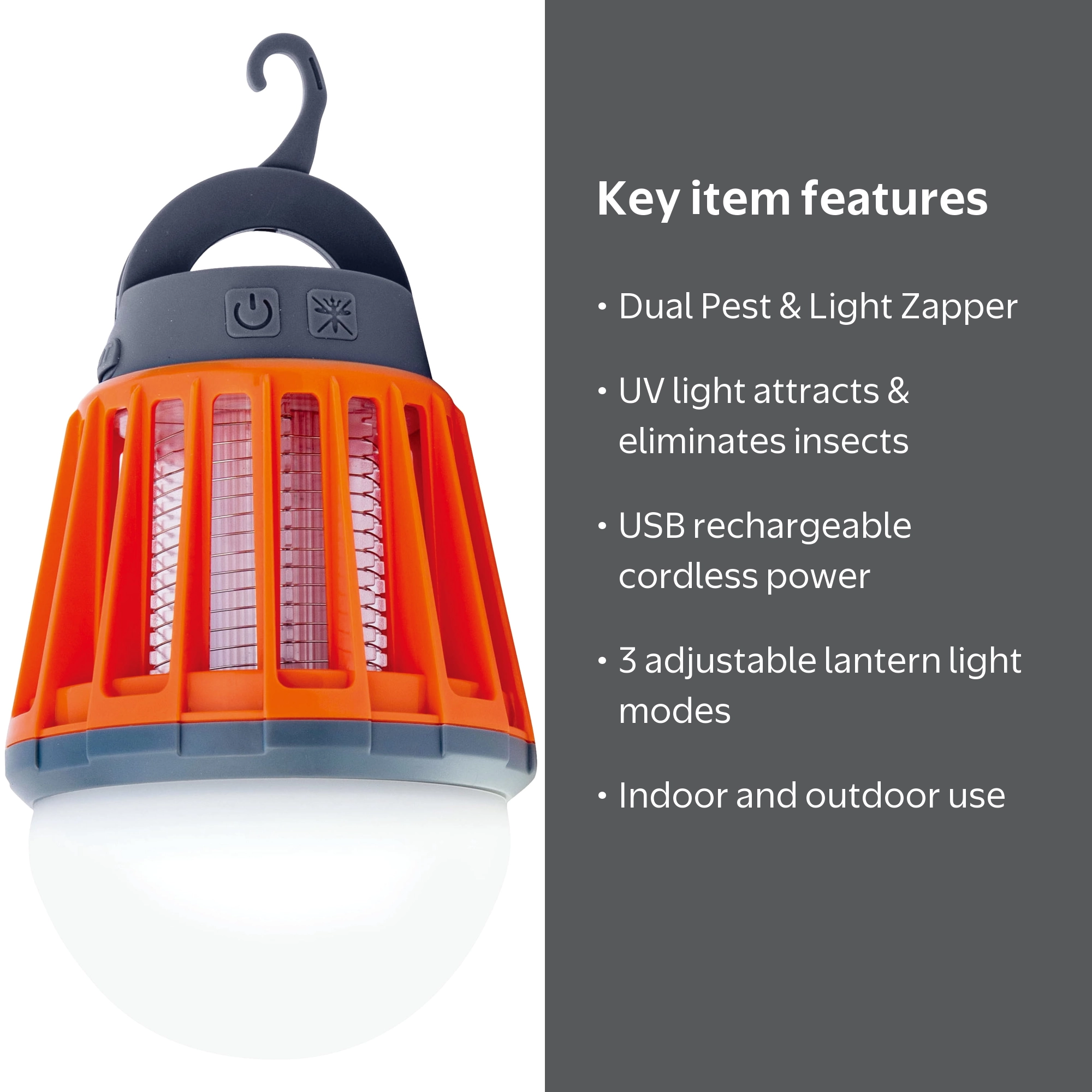 Ozark Trail Bug Zapper LED Lantern Rechargeable Battery Orange