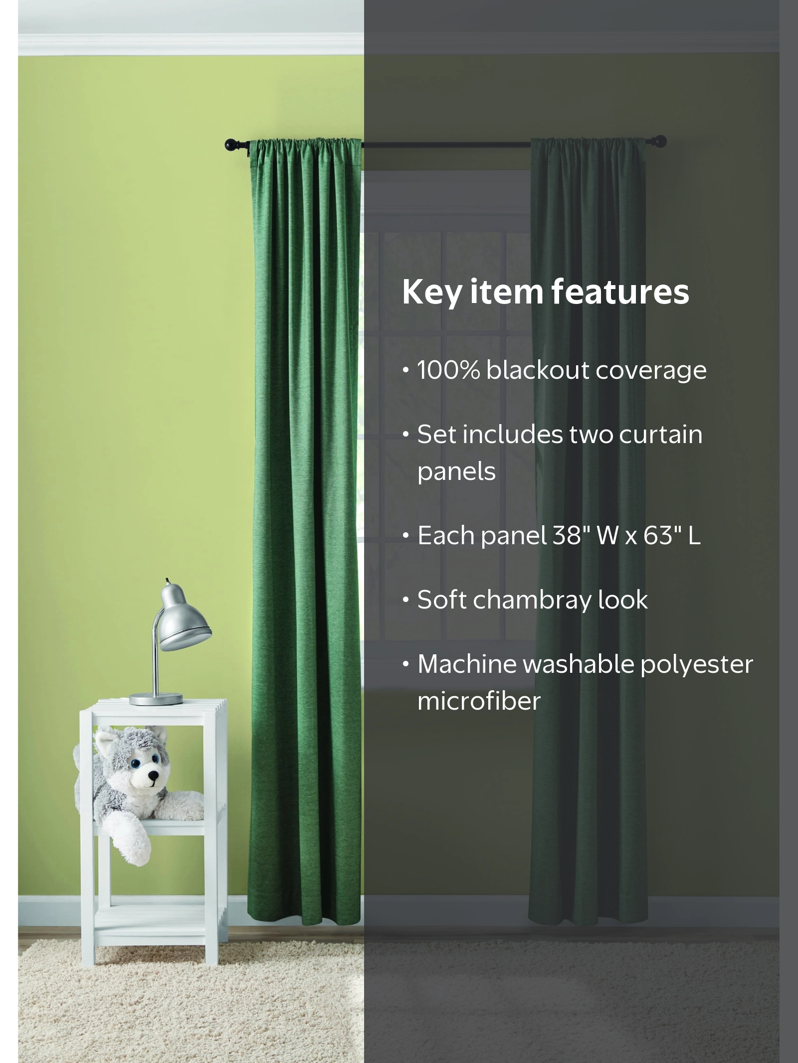 Your Zone Blackout Curtain Panel Pair, Set of 2, Chambray Green