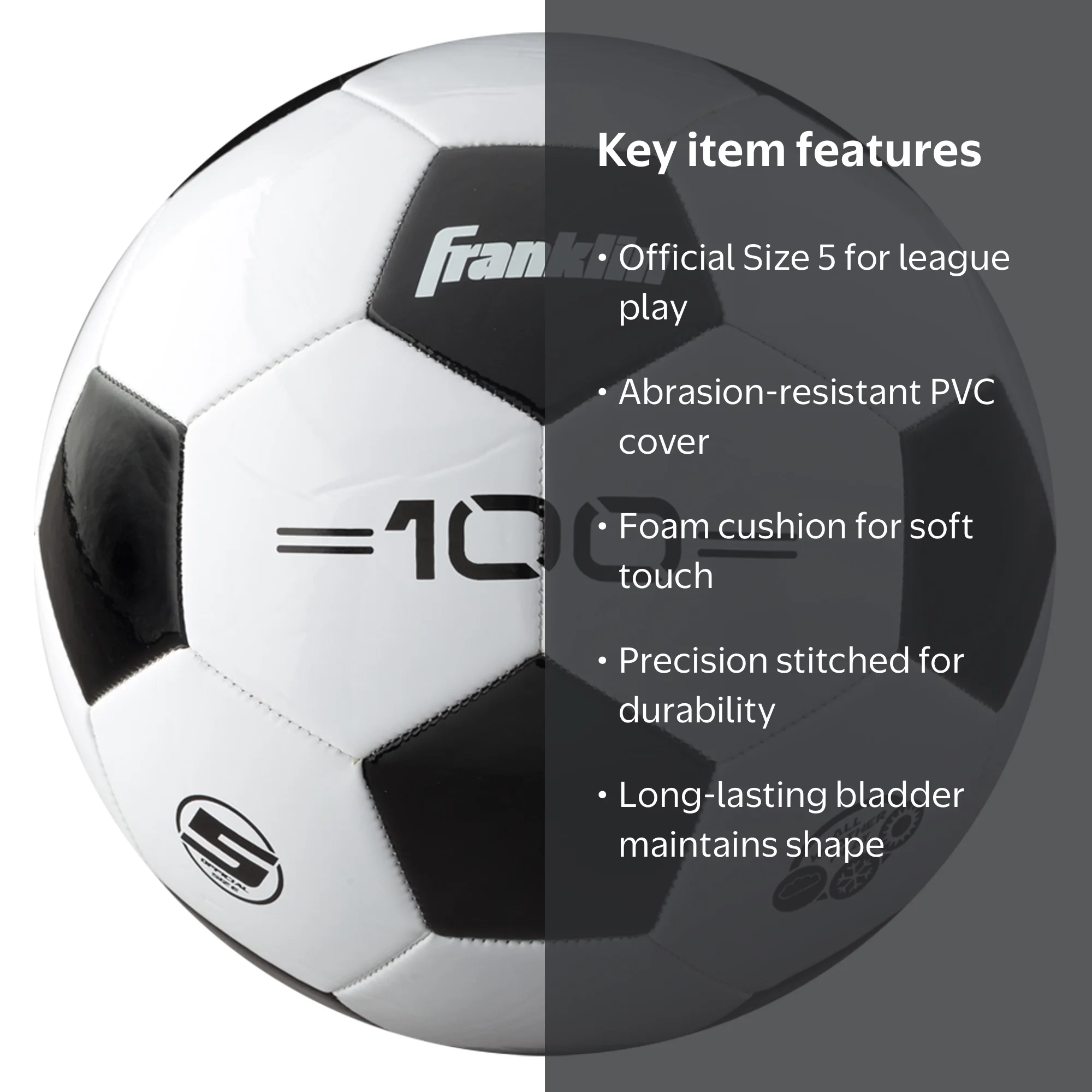 Franklin Sports Traditional Style Soccer Ball, Size 5, All-Weather
