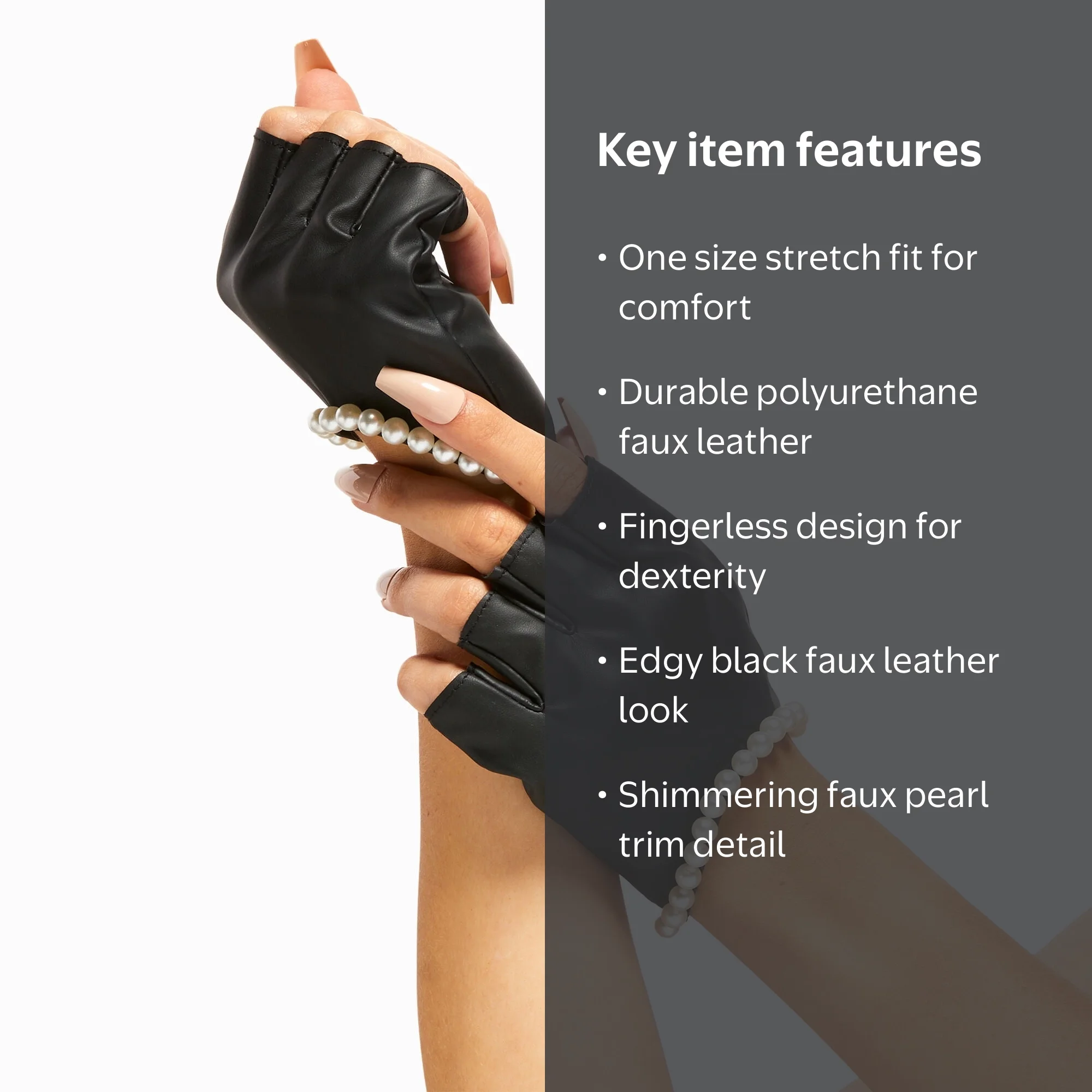 Claire's Pearl Trim Black Faux Leather Fingerless Gloves - Walmart.com