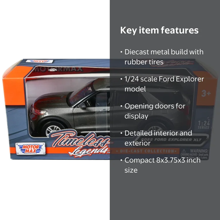 Motormax 2022 Ford Explorer XLT Gray Metallic Diecast Model Car, 1