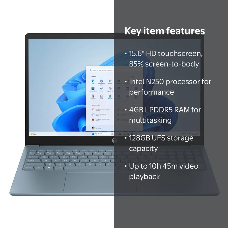 HP 15.6 inch HD Windows Laptop Intel Processor N250 4GB 128GB UFS