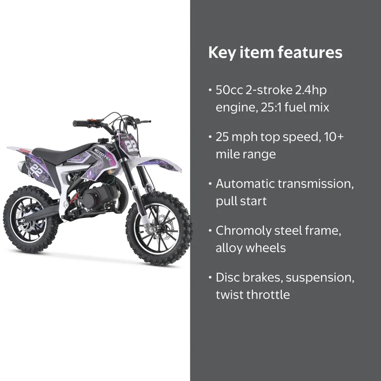 MotoTec 50cc Demon Kids Gas Dirt Bike 2-Stroke Motorcycle Pit Bike