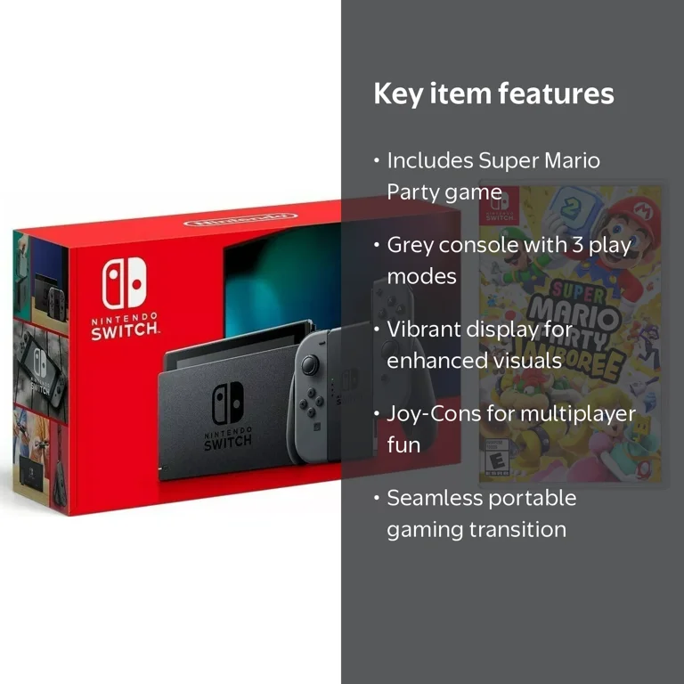 Nintendo Switch Grey, Super Mario Party Jamboree Game Bundle