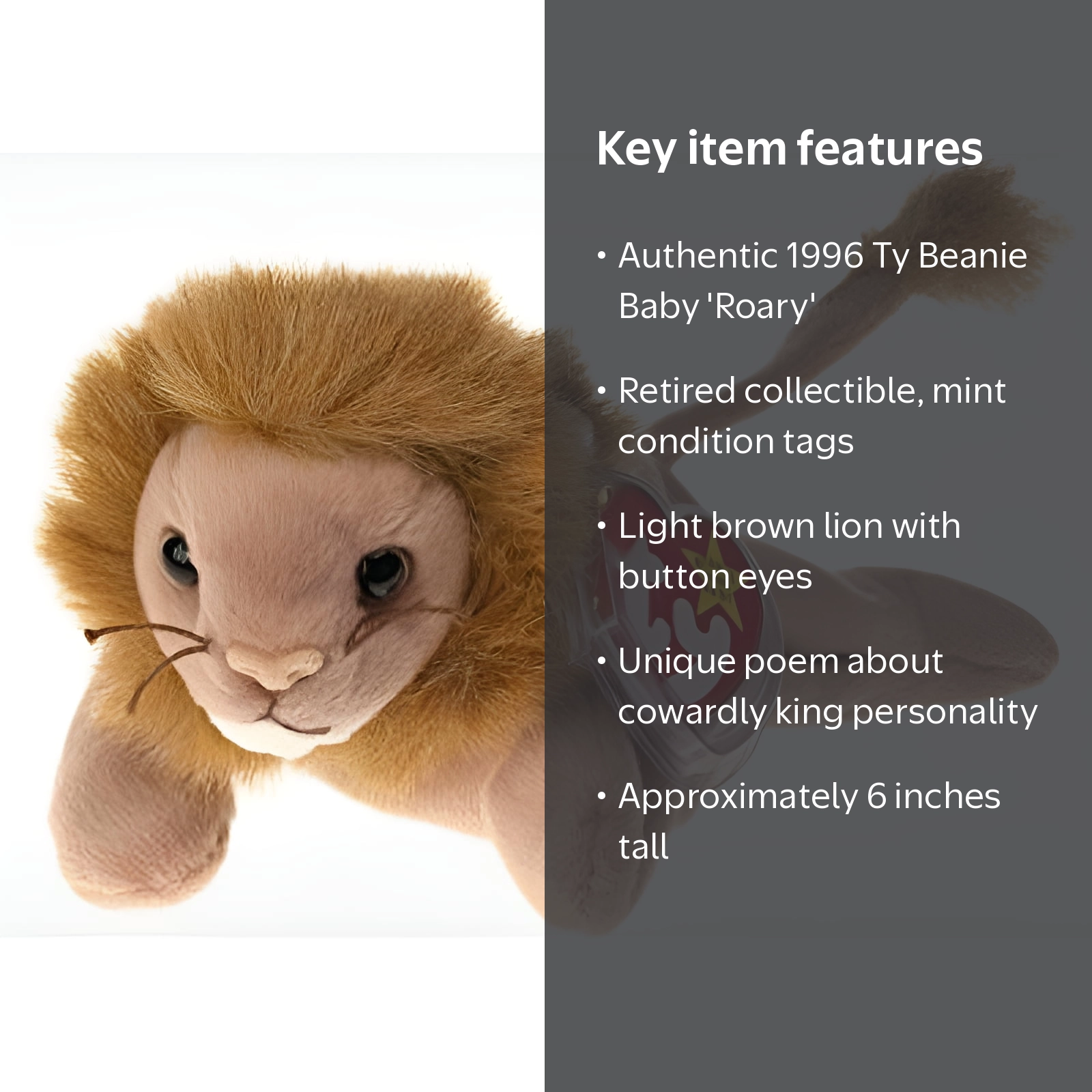 TY Beanie Baby Plush Toy - Roary the Stuffed Lion Animal