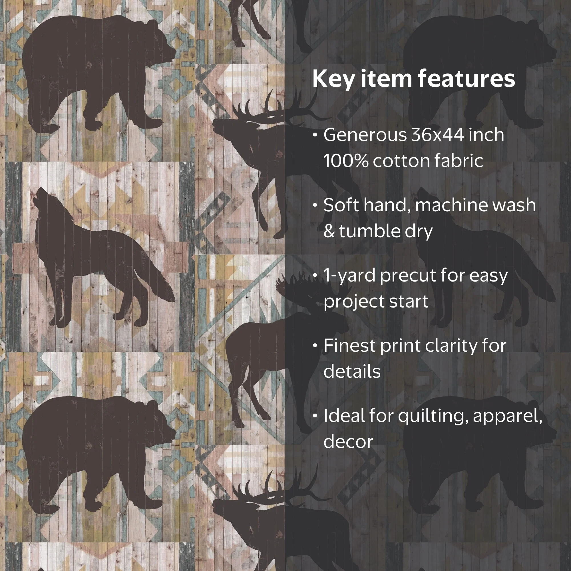 David Textiles Cotton Precut Moose Bear Fabric 1 yd X 44