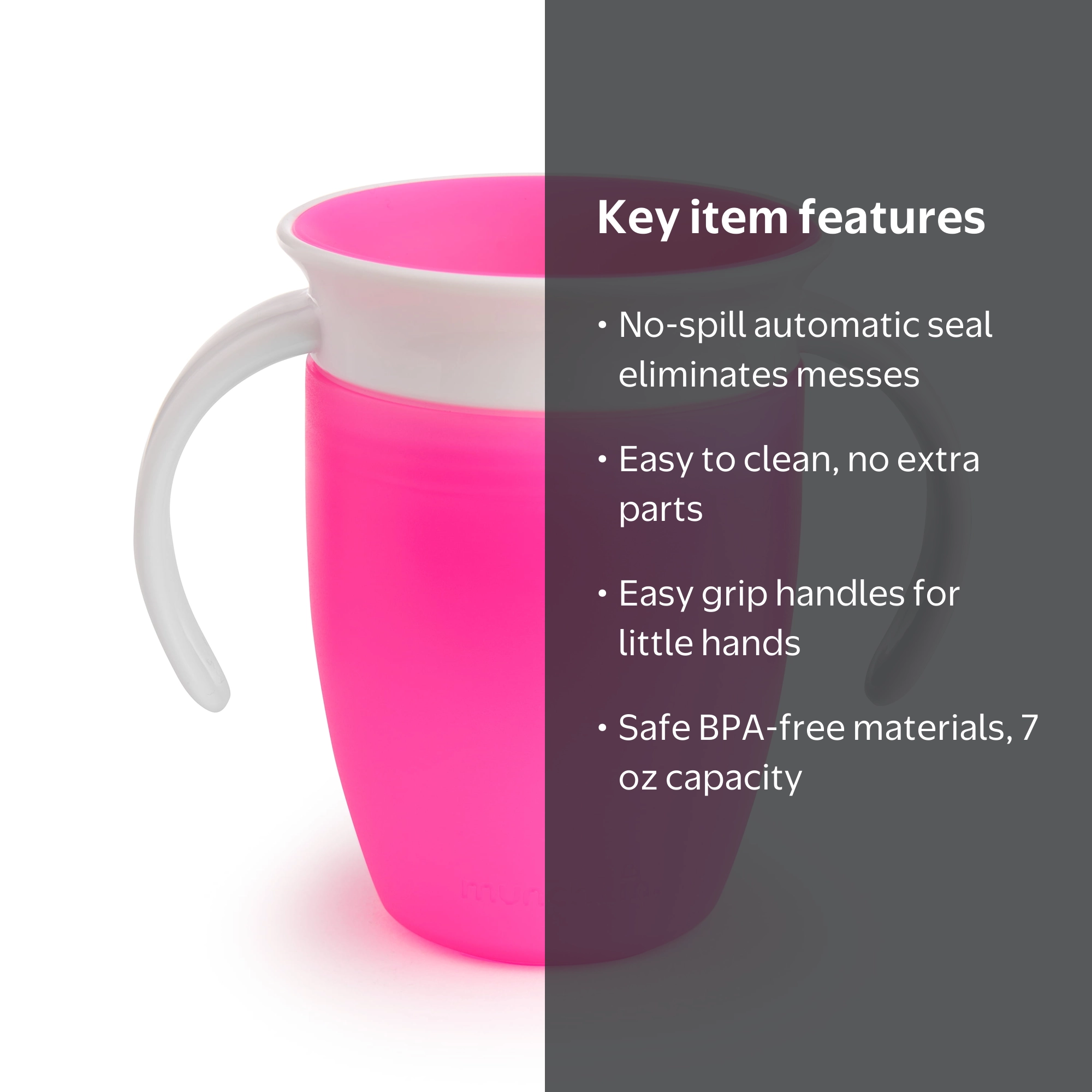 Munchkin Miracle 360° Spoutless Trainer Sippy Cup, Size 7 oz, Pink