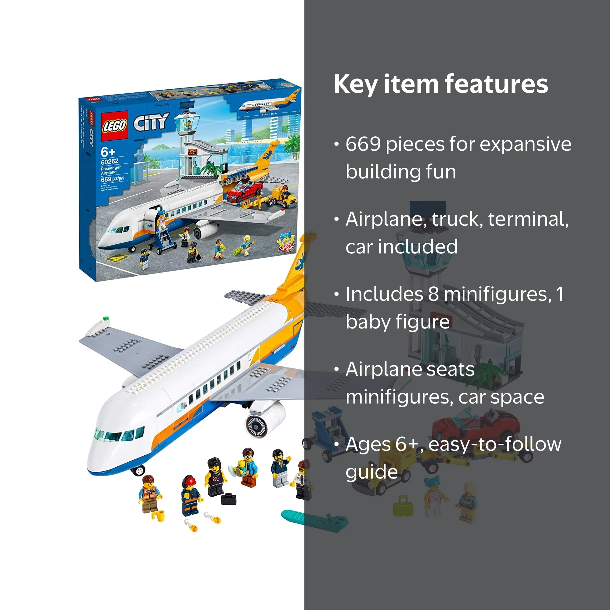 LEGO City Passenger Airplane 60262, Big Aircraft Set for Kids 6+