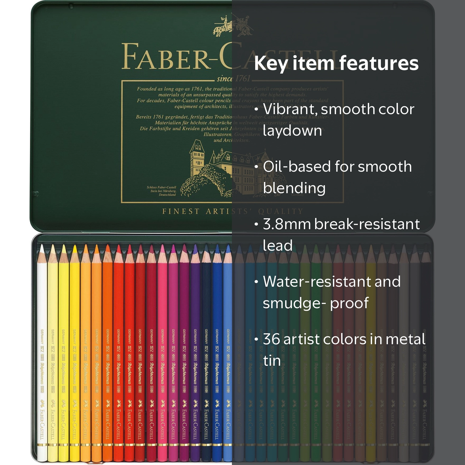 Faber-Castell Polychromos Artists' Color Pencil 36-Color Tin