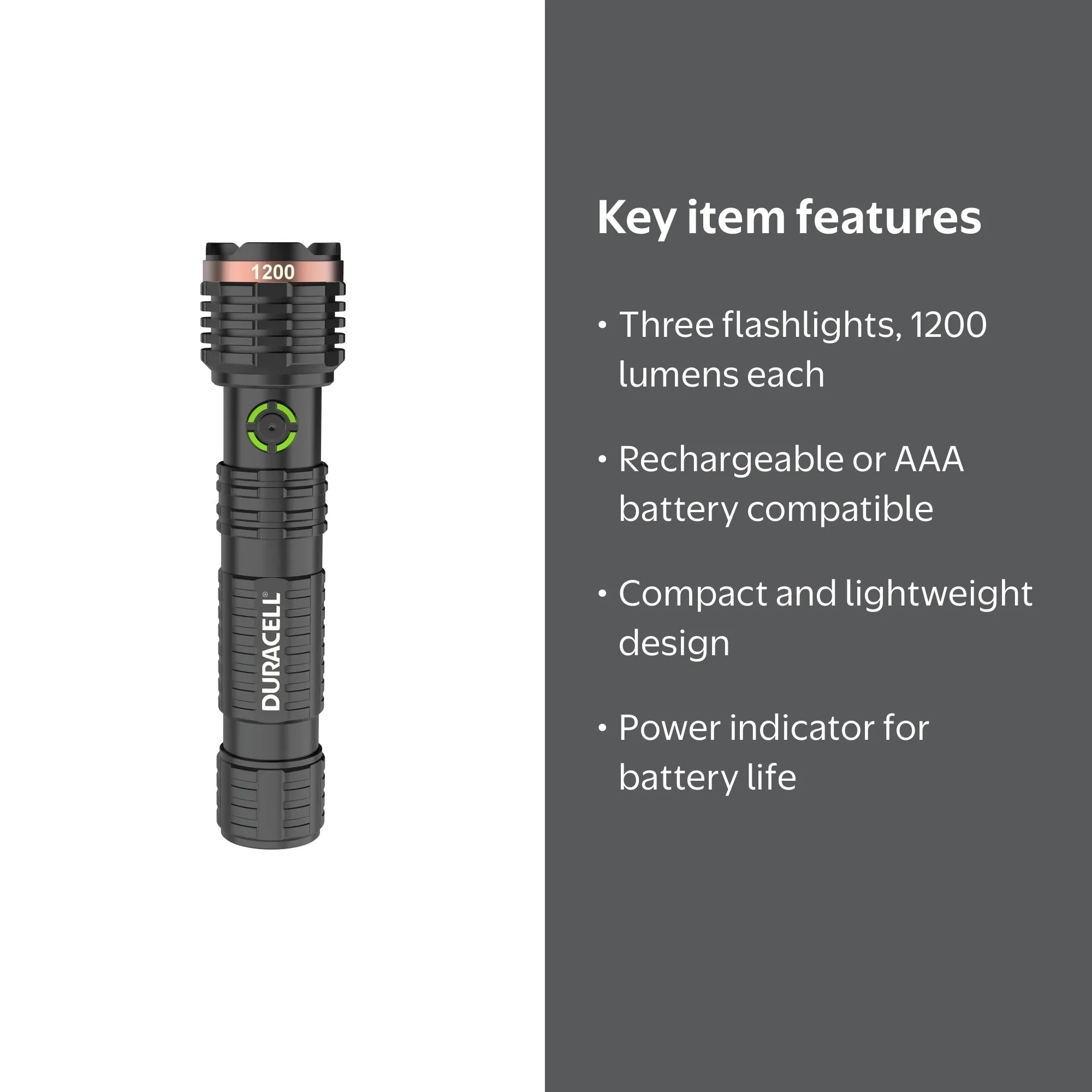 Duracell 1200 Lumen Hybrid LED Flashlight Set, Compact 3-Pack, Rechargeable  and AAA Batteries - Walmart.com