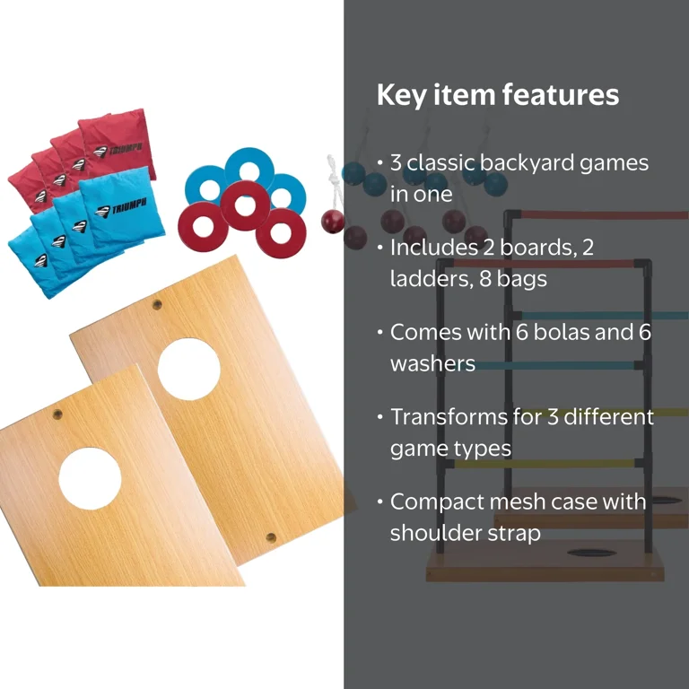 Triumph Sports Trio Toss Deluxe - 3-in-1 Ladder Toss, Washer Toss