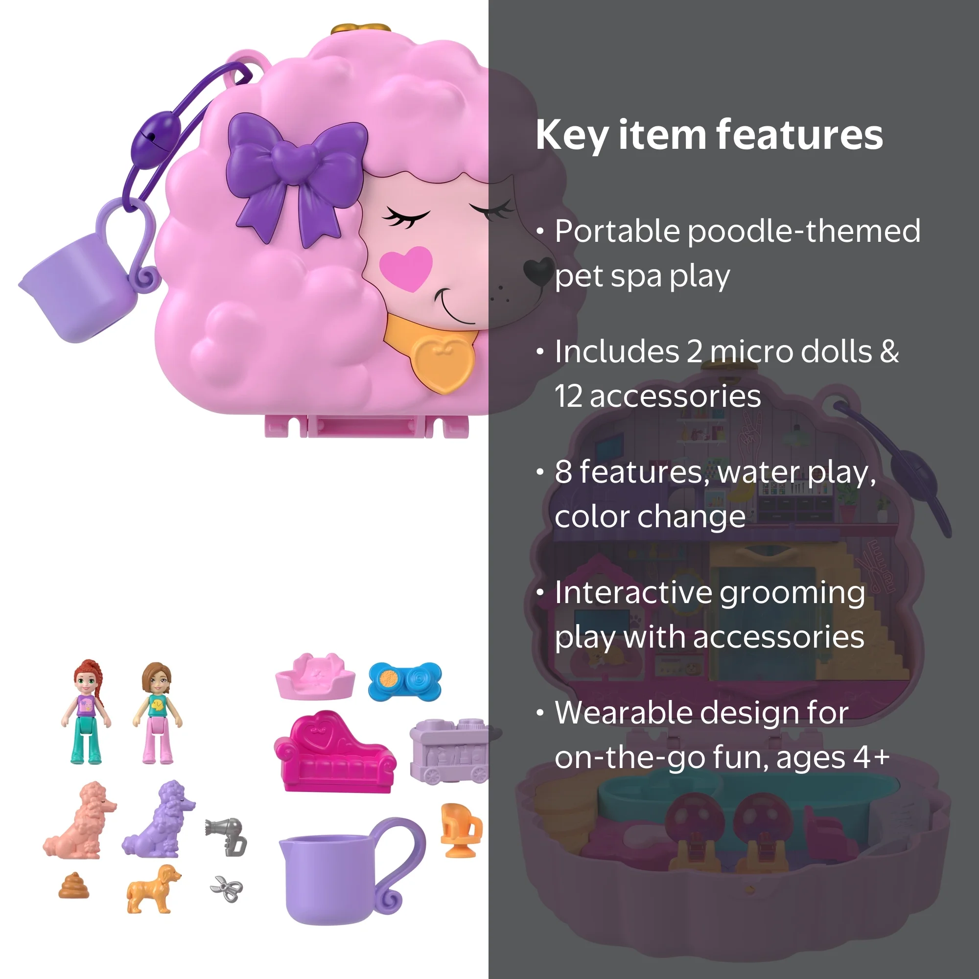 Polly Pocket Groom & Glam Poodle Compact Playset with 2 Micro