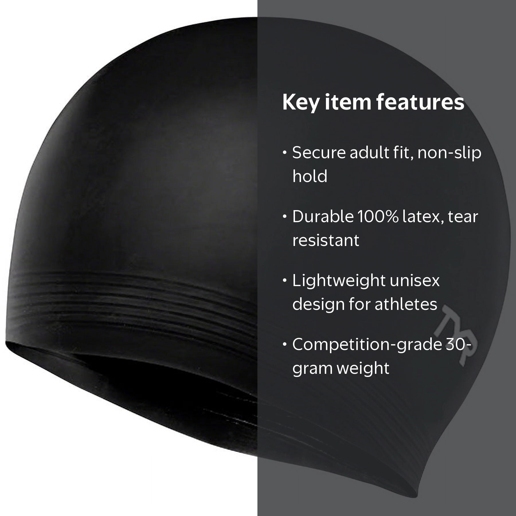 TYR Latex Adult Swim Cap Black, Latex Swim Cap with Ribbed Edge