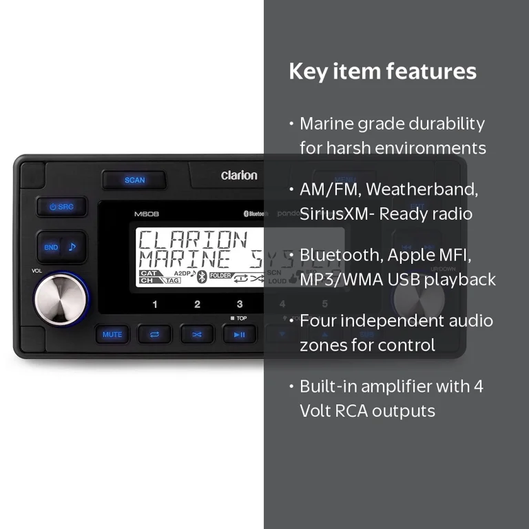 Clarion, Marine Bluetooth Digital Media Receiver, 4-Zone, 7-23/32