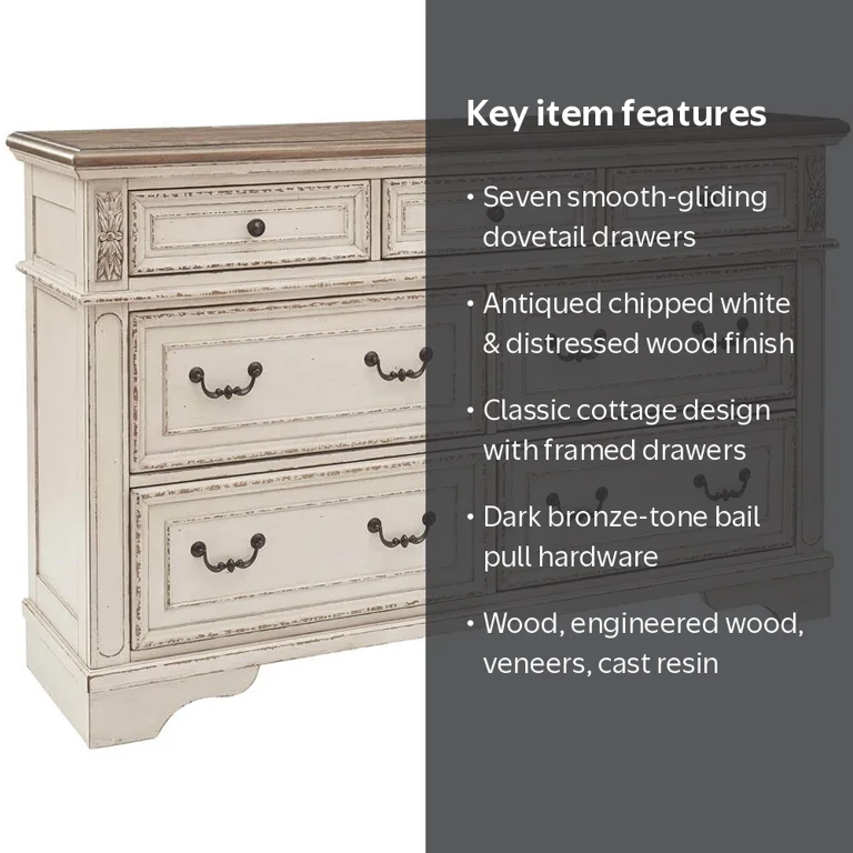 Ashley Furniture, Realyn 7 Drawer Dresser, Chipped White and Brown