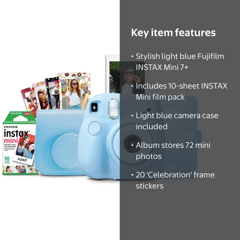 Fujifilm INSTAX Mini 7+ Instant Camera Bundle: 10-Pack Film, Album