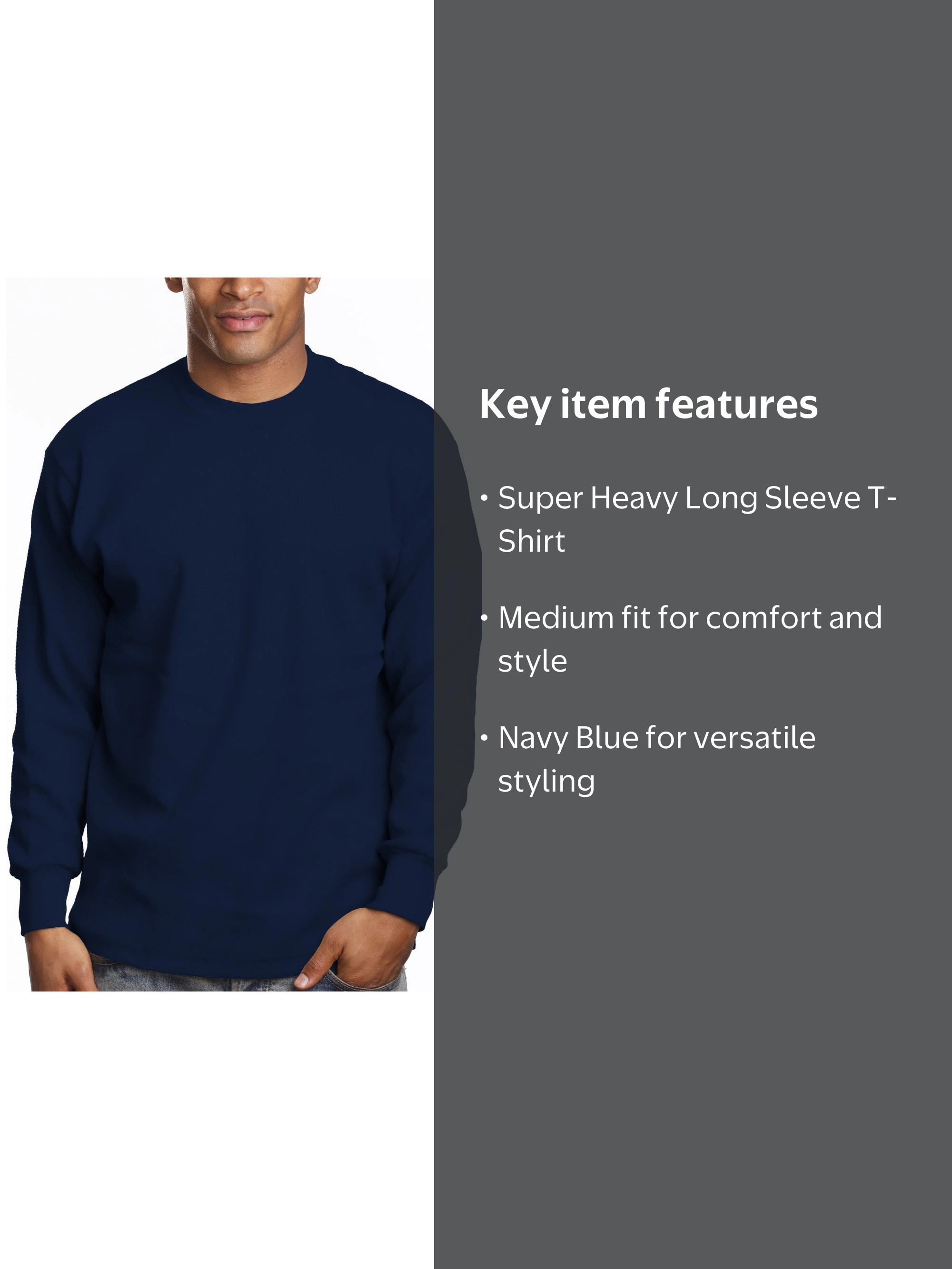 Pro 5 Super Heavy Mens Long Sleeve T-Shirt,Navy Blue,Medium