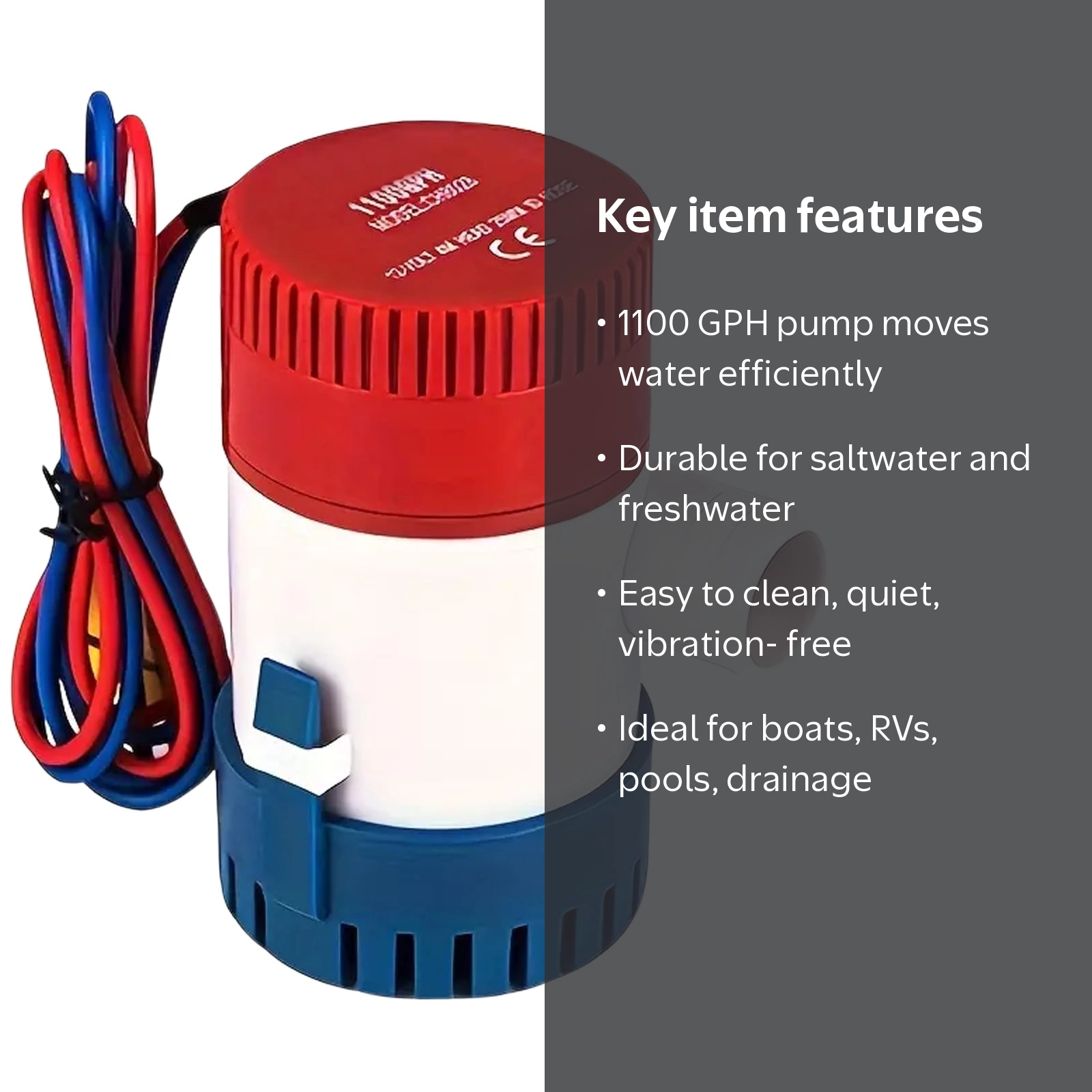 DEXIMRO 1100 GPH Bilge Pump 12V Submersible Marine Water Pump