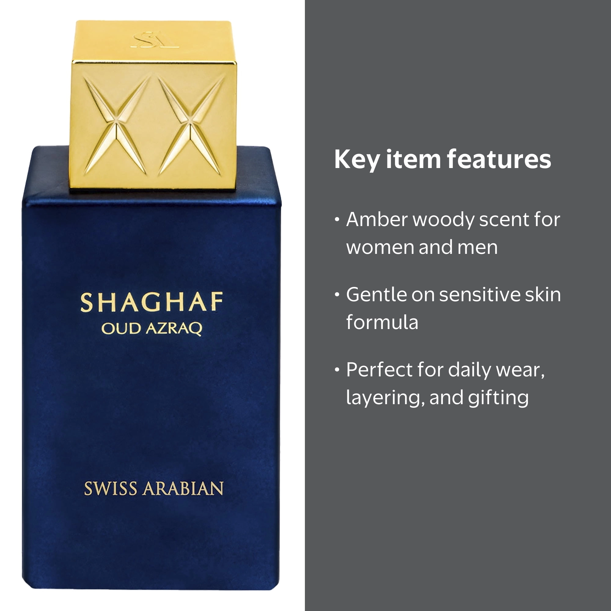 Swiss Arabian, Arabian Perfume for Men, 2.5 oz, Shaghaf Oud Azraq