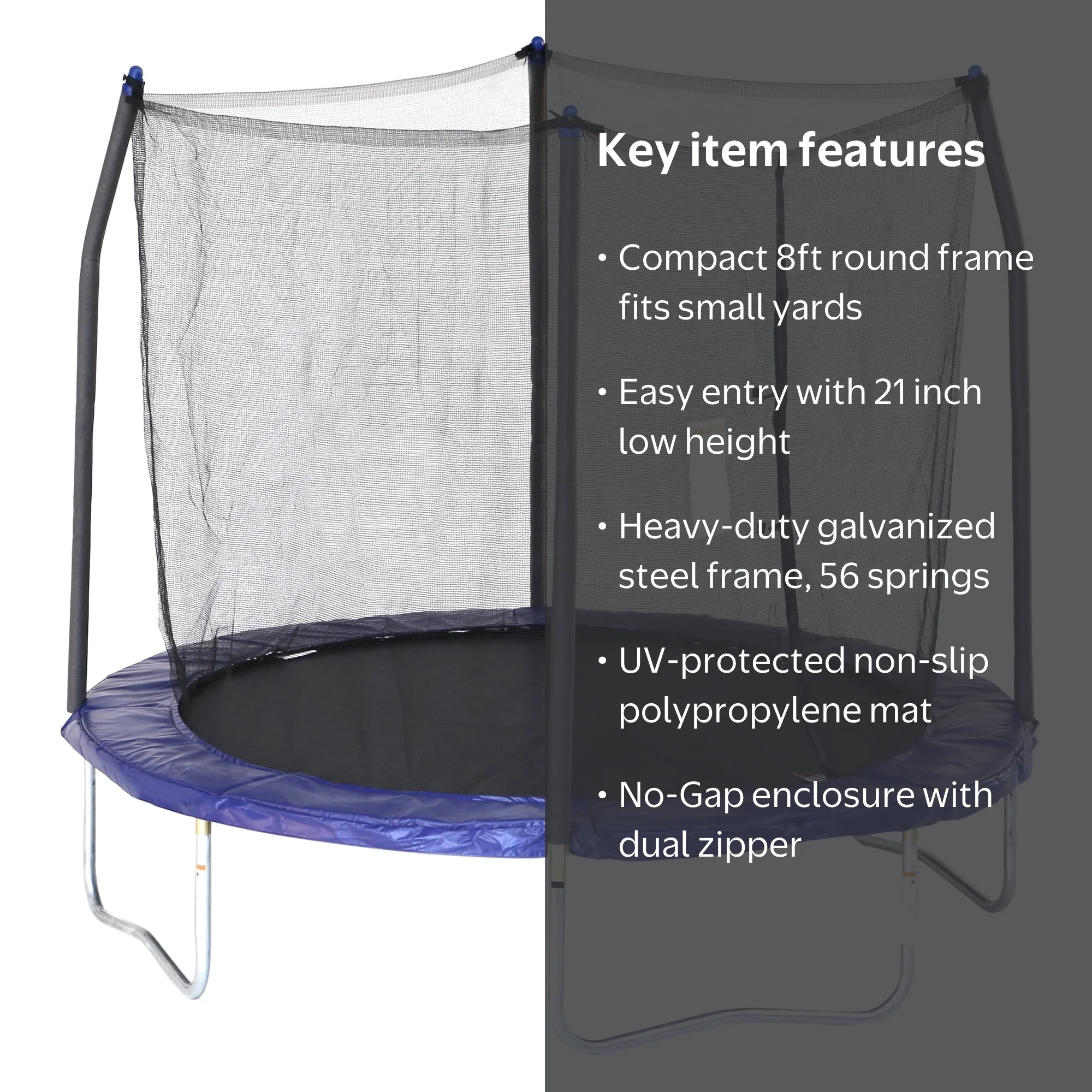 Skywalker 8' Blue Trampoline with Safety Enclosure, Rust-Resistant