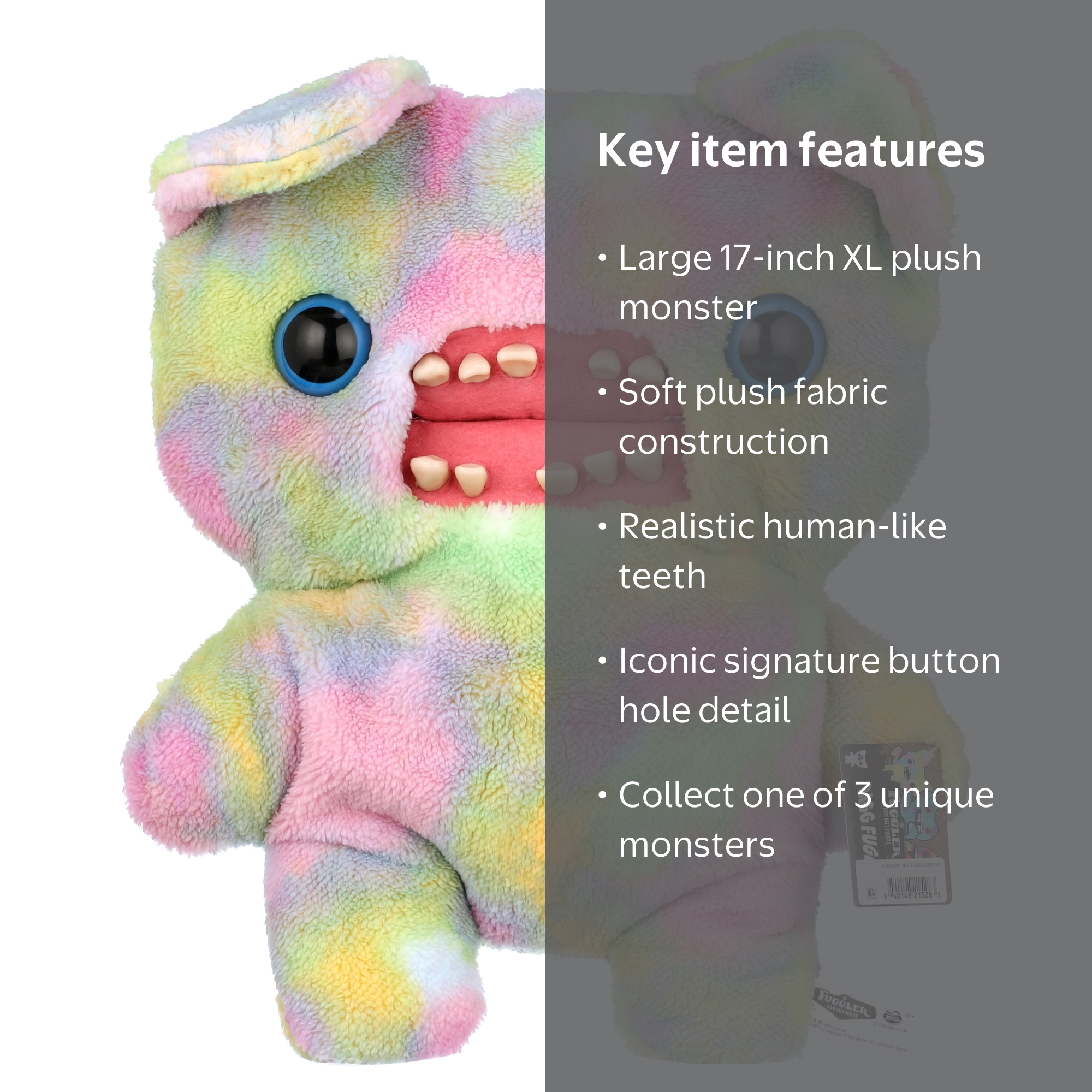 Fuggler, Plush Monster, 17' Screech Funny Ugly, Human-like Teeth