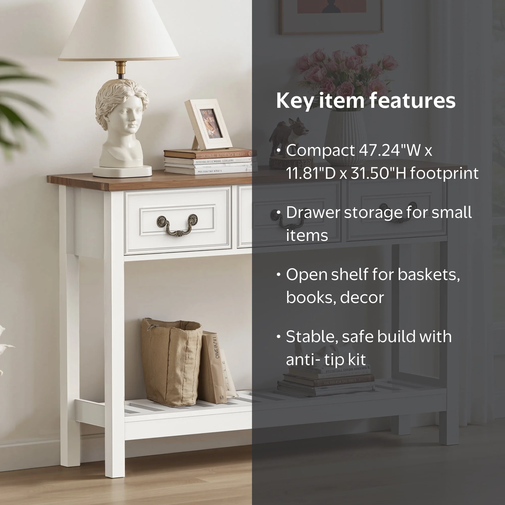 SPANSPACE Farmhouse Console Table with 3 Drawers, 47'' Entryway