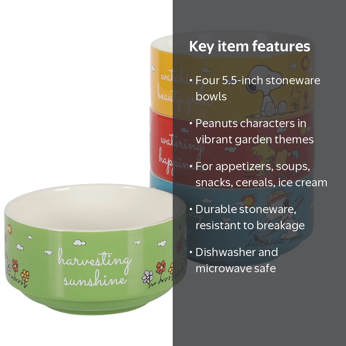Peanuts, Decorative Stoneware Bowl Set, 4 Pack, 5.5