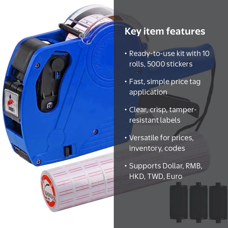 livhil MX-5500 Price Tag Gun Kit with 8 Digit Labels 21x12mm Blue