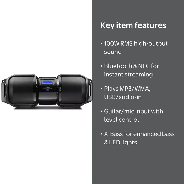 Sharp, Boombox, GX-BT9, 100 Watt Black with USB-host Bluetooth