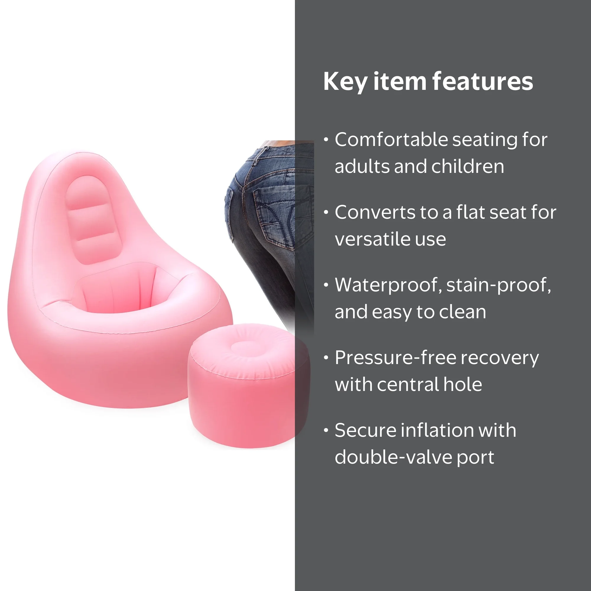 BBL Large Inflatable Sofa for Living Room, Portable Lounge Chair with  Ottoman for Post-Surgery Recovery