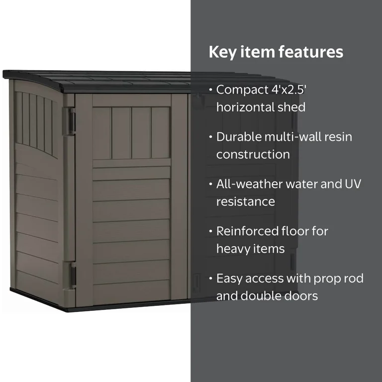 Suncast, Horizontal Storage Shed, 4' x 8', Gray, Resin, 3 Doors