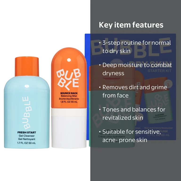 Bubble Skincare 3pk Hydrating Routine for Normal to Dry Skin
