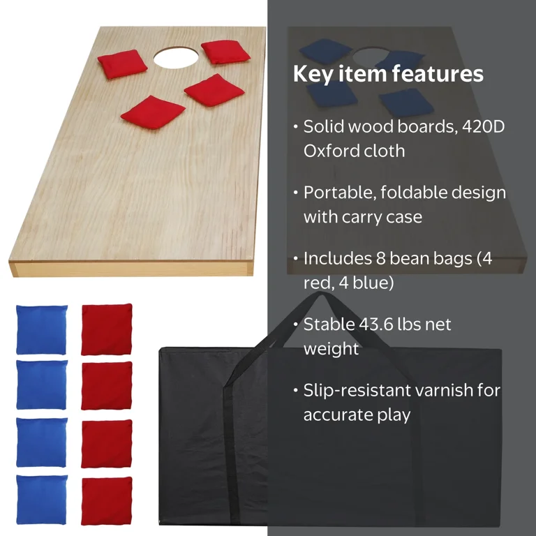 ZenSports 4' x 2' Portable Wood Cornhole Set with 8 Bean Bags and