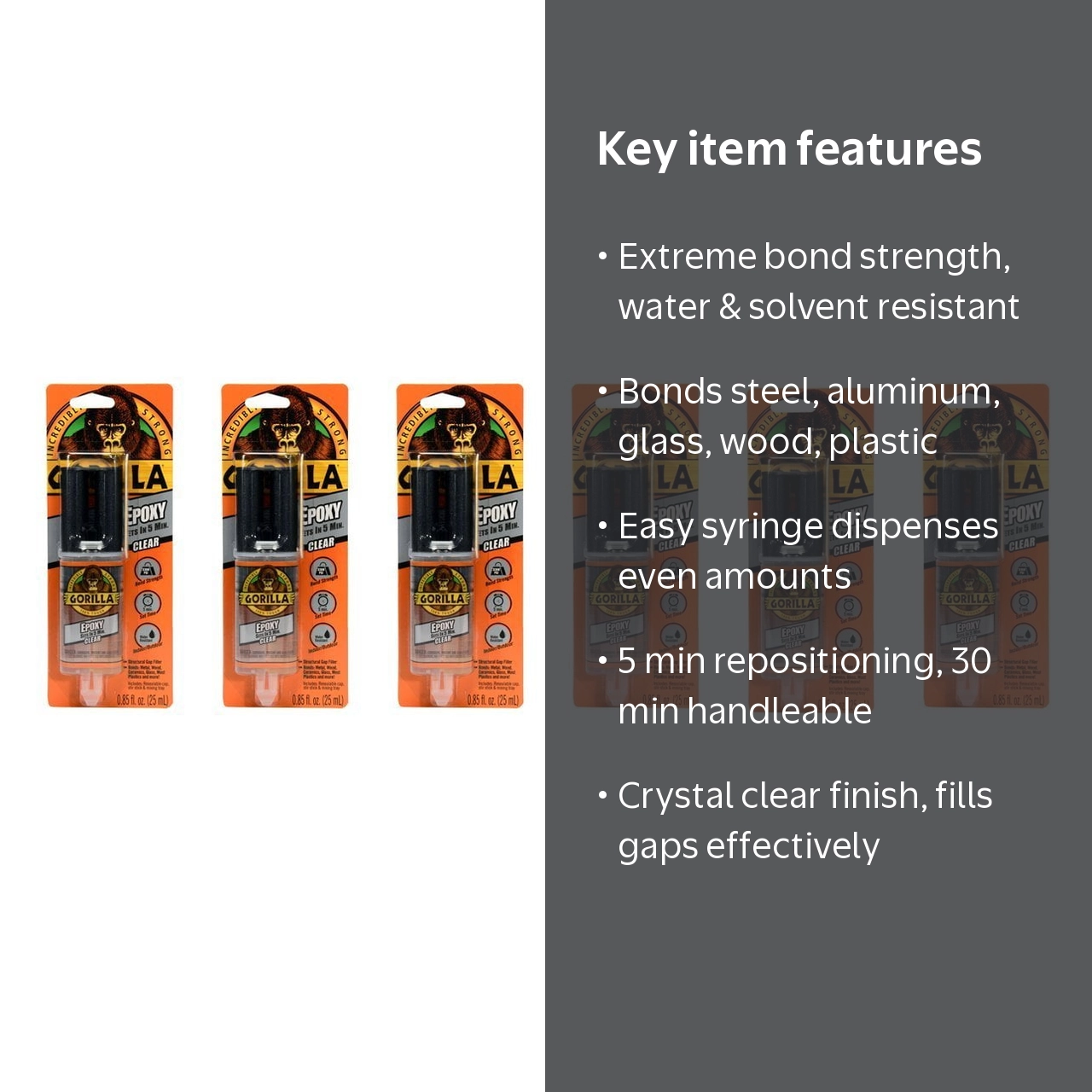 Gorilla Glue, Epoxy 2 Part, 5 Minute Set, Clear, 6 Pack .85 oz