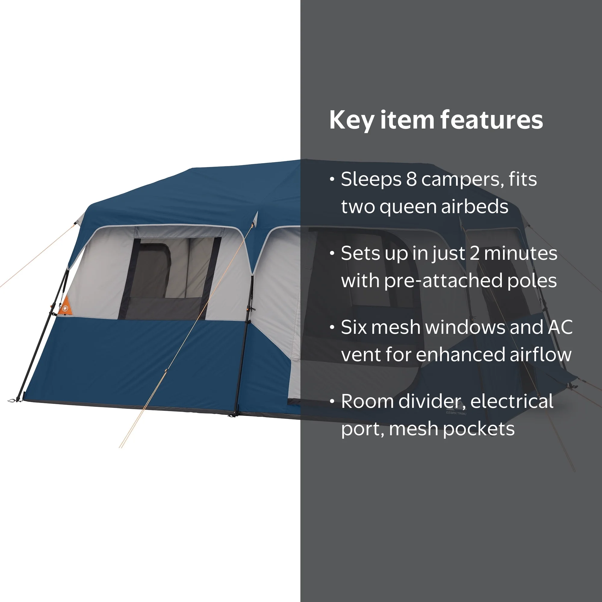 Ozark Trail 8 Person Family Instant Cabin Tent, 13' x 9' x 72