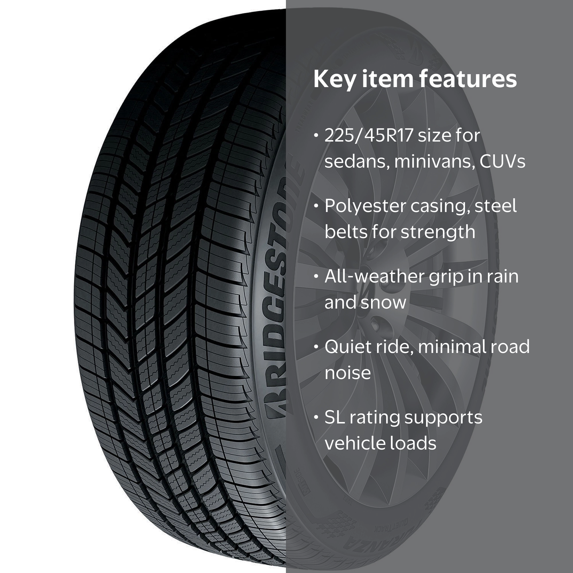 Free Shipping! Bridgestone Turanza QuietTrack All Season 225/45R17