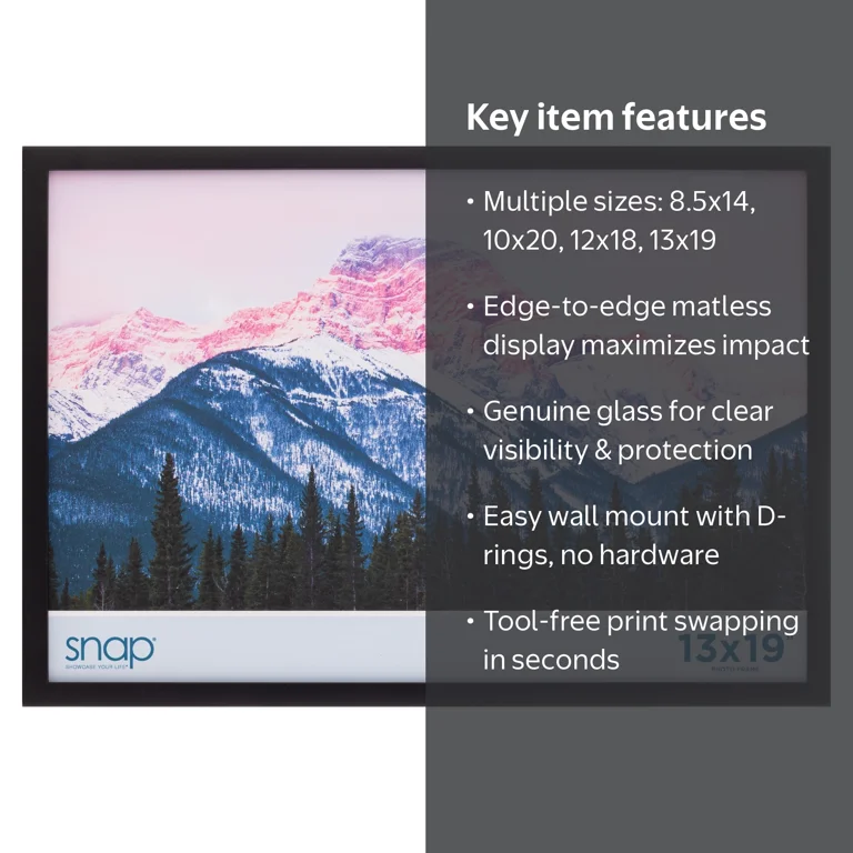 Snap Wood Wall Mount Photo Frame, 13 x 19 Inches, Black with