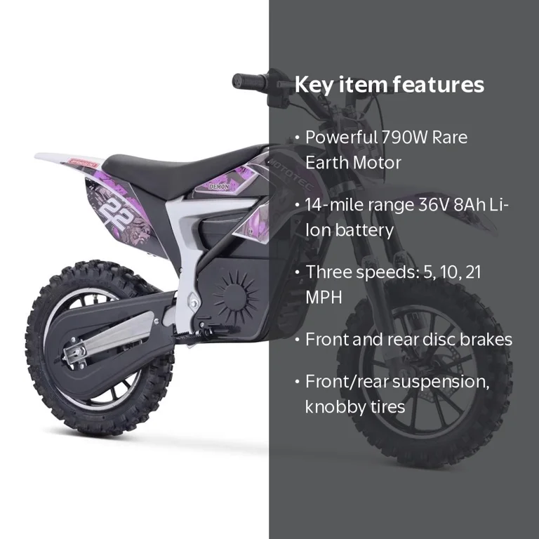 MotoTec Demon Electric Motocross Motorcycle, 36v 500w, Lithium
