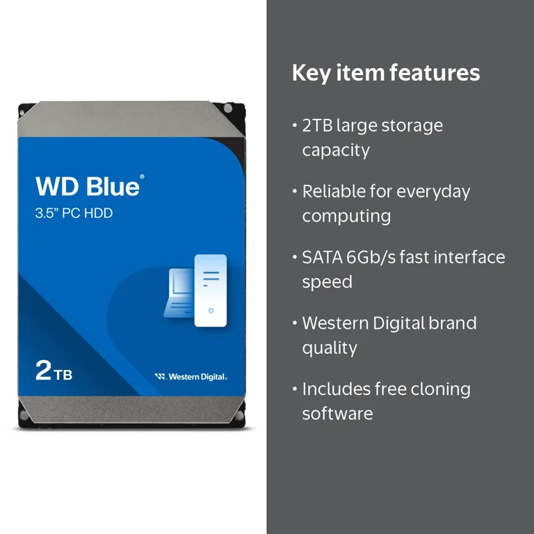 WD Blue 2TB Internal Storage HDD - 5400 RPM SATA 6Gb/s 64MB Cache