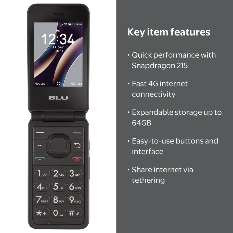 Walmart Family Mobile BLU Flex Flip Phone, 8GB, 4G, Black