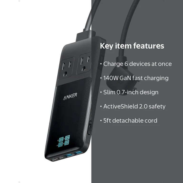 Anker, USB-C Charging Station, 6-in-1, 140W, Compact Power Strip