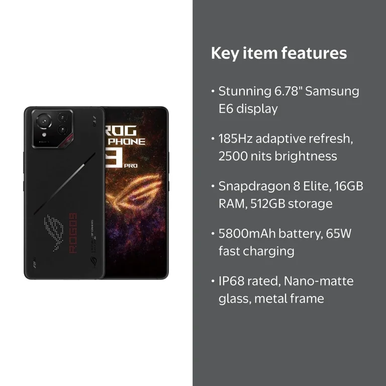 ROG Phone 9 Pro 16+512GB 6.78inch Display 2k 165Hz 5G Gaming Phone