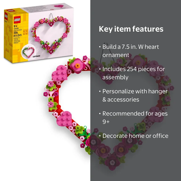 シェイプハート LEGO Heart Ornament Building Toy Kit, 40638, Artificial Flowers