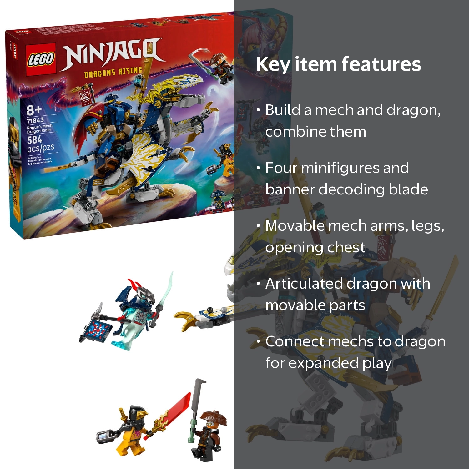 LEGO, NINJAGO Sets, Rogue's Mech Dragon Rider, 584 Pieces